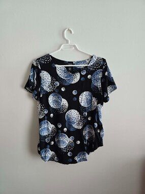 Alfani Womens Plus Abstract Blue, White and Black Shirt
